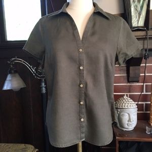 Vintage Eddie Bauer Linen Short Sleeve Shirt, Olive, US Size S